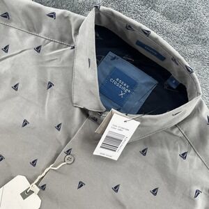 Essex Crossing Nautical Sailboat Short Sleeve Button Stretch Shirt Small Coastal